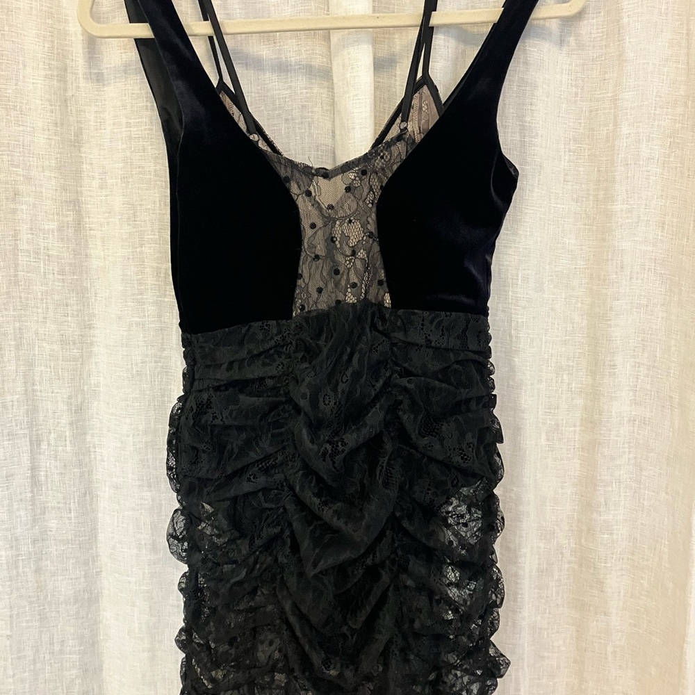 For Love & Lemons Black Lace and Velvet Mini Dress - Picture 2 of 4